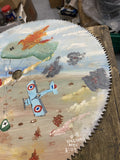 Hand Painted Saw Blade Wall Art Folk Art Vintage Red BAron Airplanes Zepplin ww1