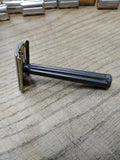VTG 1952 X1 Gillette 3 Piece DE Tech Safety Razor Black Handle Good Shape!