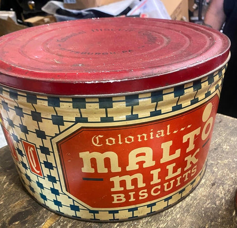 1920's malto milk Colonial biscuit tin Can Pittsburgh Pa Collectible Rare Vtg!