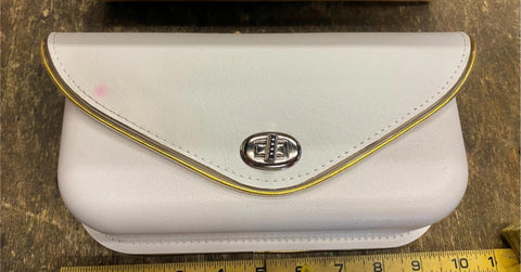 White Windshield Pouch Bag Gold Trim Harley Vtg Panhead Shovelhead FLH Replica!