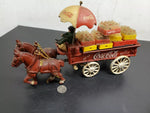 Cast Iron Coca-Cola Two[2] Horse Drawn Wagon W/ Umbrella Crates & Bottles Rare!