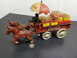 Cast Iron Coca-Cola Two[2] Horse Drawn Wagon W/ Umbrella Crates & Bottles Rare!