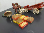 Cast Iron Coca-Cola Two[2] Horse Drawn Wagon W/ Umbrella Crates & Bottles Rare!
