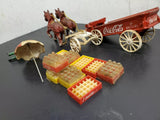 Cast Iron Coca-Cola Two[2] Horse Drawn Wagon W/ Umbrella Crates & Bottles Rare!