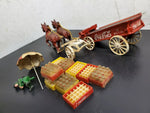 Cast Iron Coca-Cola Two[2] Horse Drawn Wagon W/ Umbrella Crates & Bottles Rare!