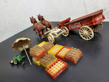 Cast Iron Coca-Cola Two[2] Horse Drawn Wagon W/ Umbrella Crates & Bottles Rare!