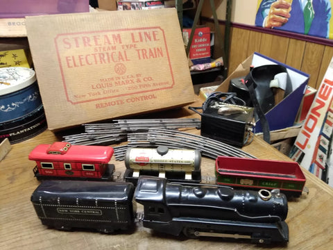 Vtg Marx O Gauge Train Set Steam Locomotive Tender 3 Cars Lights Work Runs Good