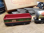 Vtg Marx O Gauge Train Set Steam Locomotive Tender 3 Cars Lights Work Runs Good