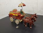 Cast Iron Coca-Cola Two[2] Horse Drawn Wagon W/ Umbrella Crates & Bottles Rare!