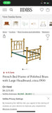 Antique French Bed Frame Polished Brass Headboard Victorian Fancy 1920's Queen!