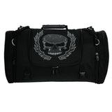 Textile Travel Duffel Bag with Gray Skull Design 11 X 20 X 12