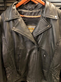 Large Womens UNIK Ultra Black Heavy Leather Jacket Braided