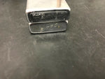 2 VINTAGE ZIPPO SLIM LIGHTERS 1962 1975 STRIPES PLAIN TOBACCIANA MOVIE SET
