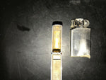 2 VINTAGE ZIPPO SLIM LIGHTERS 1962 1975 STRIPES PLAIN TOBACCIANA MOVIE SET