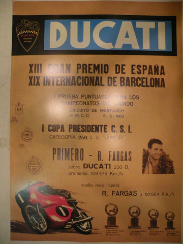 Vintage Ducati Spanish World Championship Racing Motorcycle 1963 Poster
