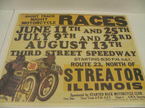Vintage Third Street Speedway Motorcycle Racing Poster Harley Kuncklehead Panhea