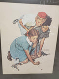 Vintage 1950's Norman Rockwell Painting Knuckles Down Marbles Framed Litho Print