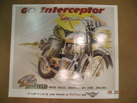 Poster Vintage Interceptor Royal Enfield Motorcycles british advertisement 22x25