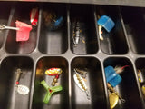 Vtg Lot Box Fishing Lures Bait Line Hooks 50's 60's USA ANTIQUE Spinners Heddon