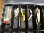 Vtg Lot Box Fishing Lures Bait Line Hooks 50's 60's USA ANTIQUE Spinners Heddon