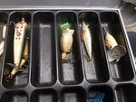 Vtg Lot Box Fishing Lures Bait Line Hooks 50's 60's USA ANTIQUE Spinners Heddon