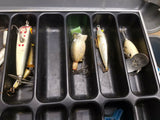 Vtg Lot Box Fishing Lures Bait Line Hooks 50's 60's USA ANTIQUE Spinners Heddon