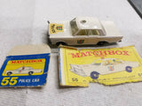 Vintage Nice Lesney Matchbox Toy Car Police Car Ford Galaxie #55 Box White