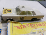 Vintage Nice Lesney Matchbox Toy Car Police Car Ford Galaxie #55 Box White