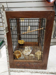 Antique Bird Cage Wooden Primitive Folk Swing Feeder Bath ceramic Inserts 23x16x