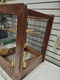 Antique Bird Cage Wooden Primitive Folk Swing Feeder Bath ceramic Inserts 23x16x