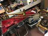 VINTAGE HOLTON SLIDE TROMBONE WITH USA STAMP IN CASE WITH MOUTHPIECE NICE