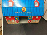 VINTAGE TIN LITHO MEADOW LANE FARMS BARN TOY OHIO ART 1950'S PLAY FARM FARMER