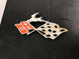 VINTAGE 1961 CHEVY IMPALA REAR SIDE EMBLEM CROSSED FLAGS ORIGINAL OEM PART CAR