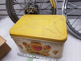 Antique Bread box Tin Hinged 50's ? Vintage Kitchenware Flowers Breadbox Collect