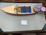 Vintage Schylling's Outboard Motor Speedboat Bluebird Wood Toy Wind-Up NOS USA