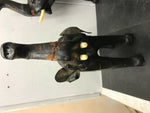 2 VINTAGE ELEPHANTS 1970'S LEATHER GLASS EYES W/TUSKS 14" & 11 1/2" ANTIQUE