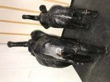 2 VINTAGE ELEPHANTS 1970'S LEATHER GLASS EYES W/TUSKS 14" & 11 1/2" ANTIQUE
