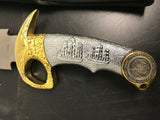 VINTAGE LARGE FIXED BLADE KNIFE LIFE KNIFE CHINA SILVER & GOLD SHIPS CUTLASS