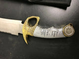 VINTAGE LARGE FIXED BLADE KNIFE LIFE KNIFE CHINA SILVER & GOLD SHIPS CUTLASS