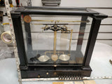 Vtg Analytical Instruments Co Balance scale Wood Brass Beam Glass Antique w keys