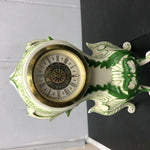 Vintage Mini Mantle Wind Up Clock Hand Painted By Karen Germany White & Green