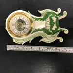 Vintage Mini Mantle Wind Up Clock Hand Painted By Karen Germany White & Green