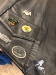 Harley Davidson black  leather Vest bunch pins posted in picture small size