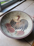 Antique Wood Cracked Rooster Farm Camp Crackle Rustic Decorative Serving Bowl
