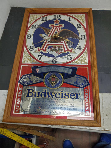Framed Genuine Budweiser mirror/clock/sign king of beers Anheuser-Bush Inc.