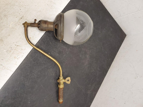 Vintage Victorian sconce gas light wall lamp brass copper original glass 1800's