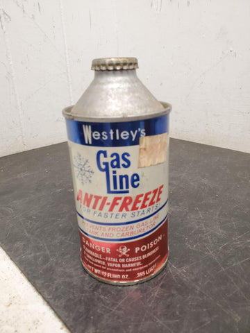 Vintage Westley's gas line anti-freeze 12fluid oz. original new unopened tin can