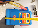 Vintage Little Tikes blue orange yellow hard plastic toy gas pump with bell