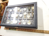 Glass & leather case that fits & has 24 watches Rosra Mingro Tiedan Quartz more