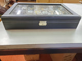 Glass & leather case that fits & has 24 watches Rosra Mingro Tiedan Quartz more